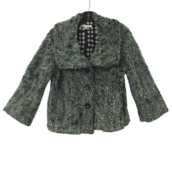 CAbi Jackets & Blazers - Cabi Chinchilly Faux Fur 3 Button Lined Jacket Womens S Gray Black Long Sleeve